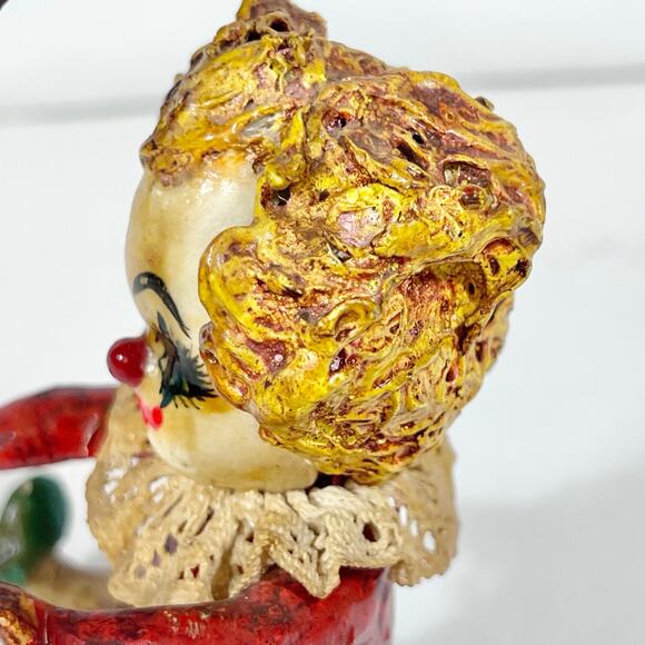 Mexican Vintage Paper Mache Clown Figurine w/ Umbrella Folk Art 6" Creepy - Picture 11 of 16